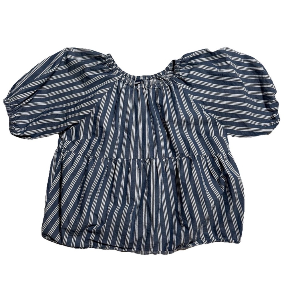 Old Navy Navy and White Striped Puff-Sleeve Peasant Blouse